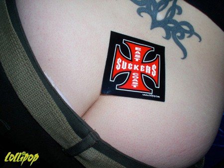Sarah Michele has a Model Set as well, but I thought these "Do you want thumb in my ass, or no?" sticker shots fit nicely here. What shows you're a Lollipop fan more than sticking a thumb in yer ass? | Photo by Bruce Bettis